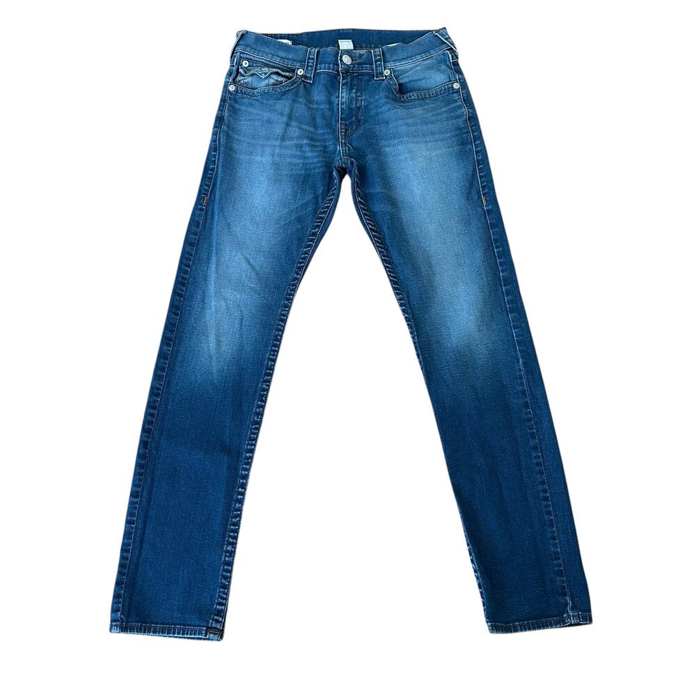 True Religion Men Rocco Relaxed Skinny 5 Pocket Design Blue Jeans Size 31